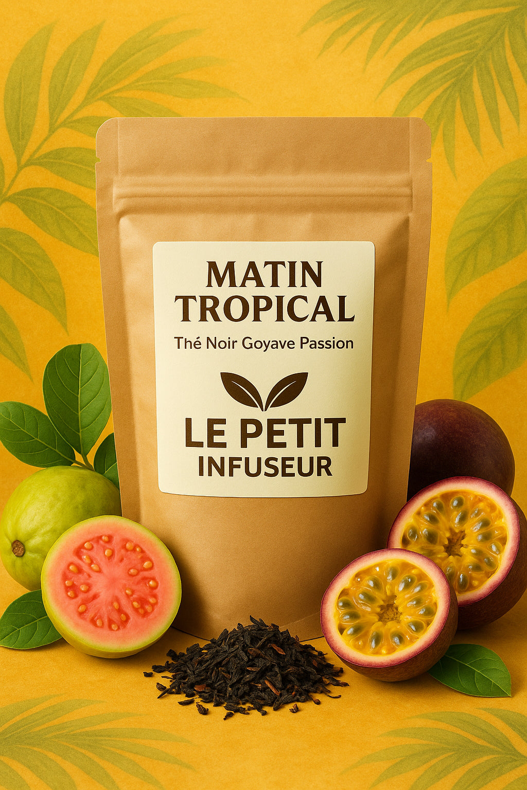 Thé noir Matin Tropical – goyave et passion, sachet face
