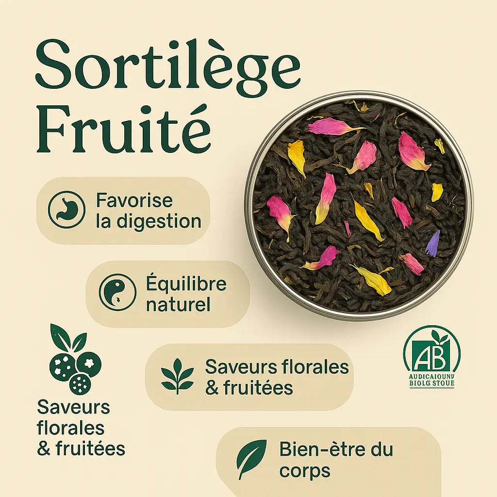 Bienfaits du thé bio Sortilège Fruité – arômes naturels et vertus