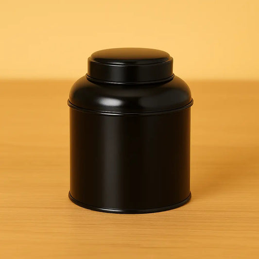 Boîte à thé en métal noir TeaBox – contenant de 100g avec double couvercle