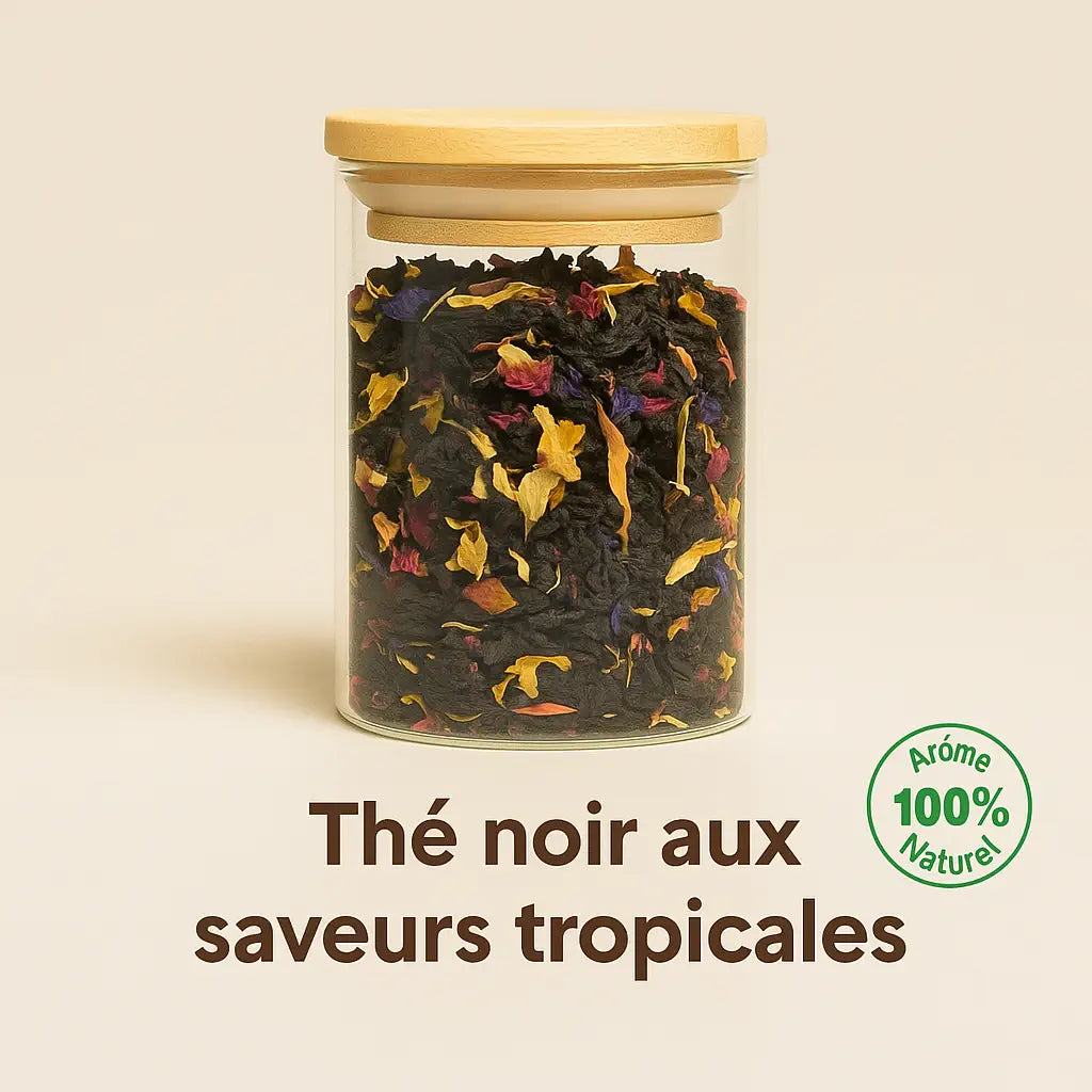 Illustration de l’arôme naturel du thé noir Matin Tropical – goyave et fruit de la passion