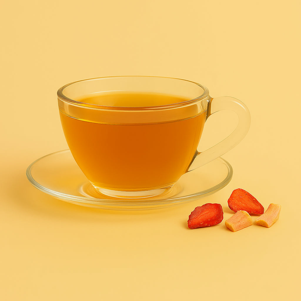 Pause thé Fraise Rhubarbe – tasse et sachet Goûter chez Mamie