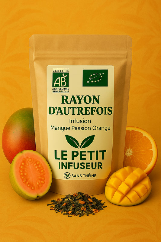 Infusion bio Mangue, Passion, Orange – Rayon d’Autrefois, sachet face