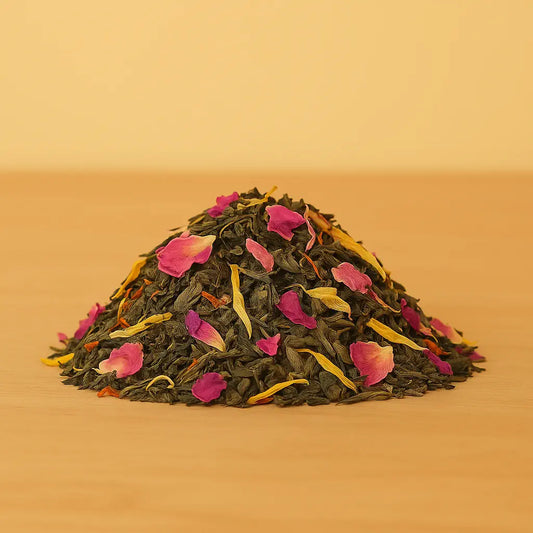 Thé Rêverie d’Orient – thé bio aux notes de rose, mangue et orange, en vrac