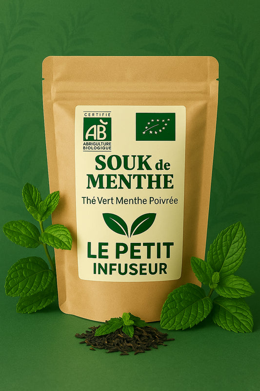 Thé vert bio Souk de Menthe – menthe poivrée intense, sachet face