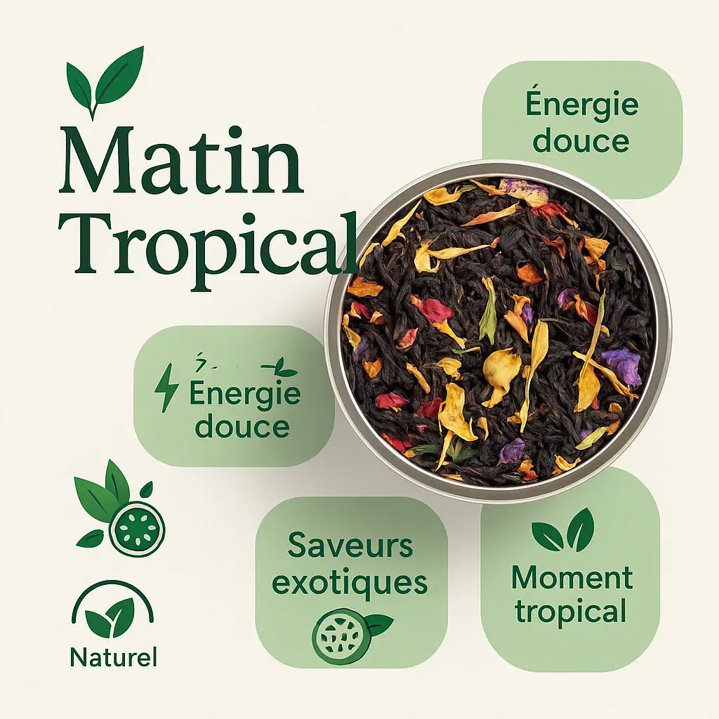 Présentation des effets positifs du thé noir Matin Tropical – énergie et vitalité