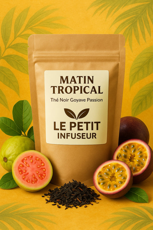 Thé noir Matin Tropical – goyave et passion, sachet face