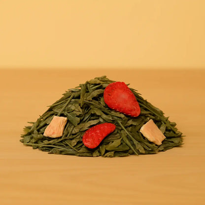 Thé vert Verger d’Été – fraise rhubarbe bio en vrac, vue de face