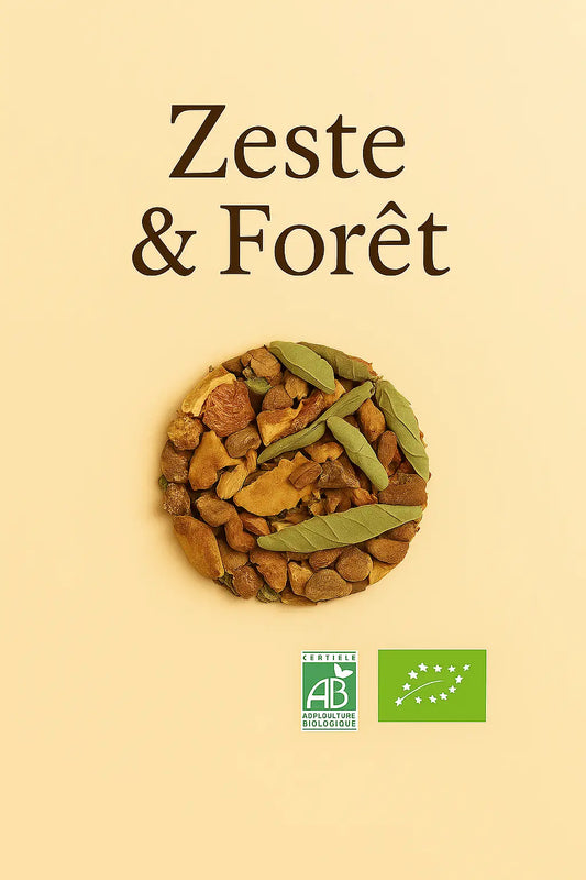 Infusion bio Zeste & Forêt en vrac – agrumes et baies sauvages